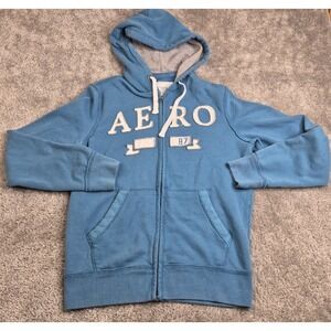 Vintage Aeropostale Aero Blue Full Zip Hoodie Sweatshirt Size Small